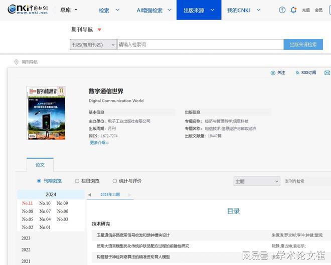 《数字通信世界》杂志是什么级别?知网收录吗?评职认可吗?